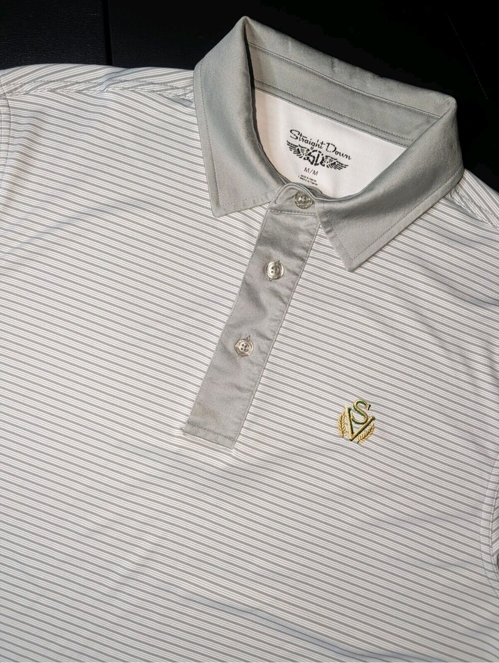 Straight Down Performance Golf Polo Sage Valley Gray Stripe Medium